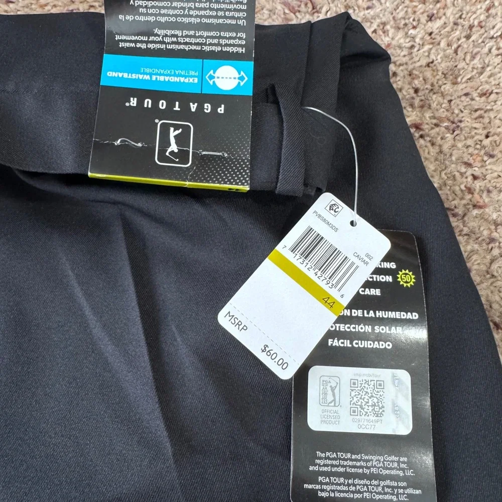 PGA TOUR Mens Shorts Black Pleated Expandable‎ Waistband Golf Casual Size 44